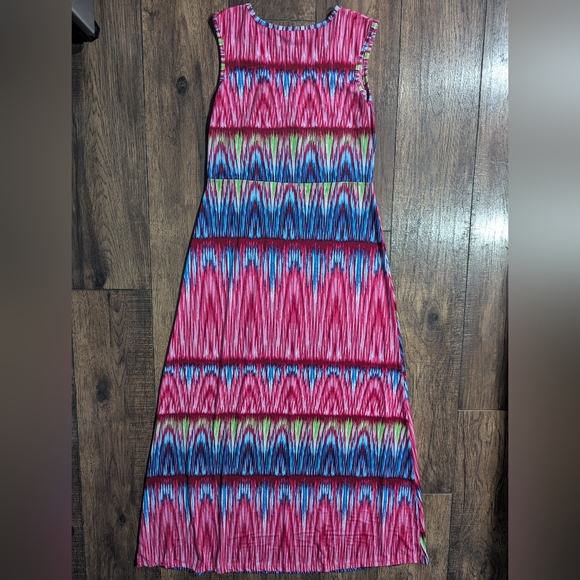 California Woman Bright Pink & Blue Striped Maxi Rayon Dress Size M Colorful - Picture 14 of 16